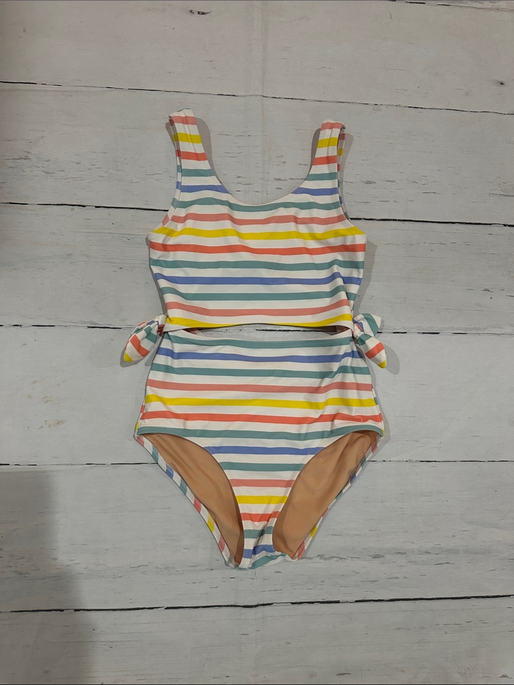 Crewcuts girls size 10 Multi-Color Rainbow Striped Tank One-Piece with Side Ties